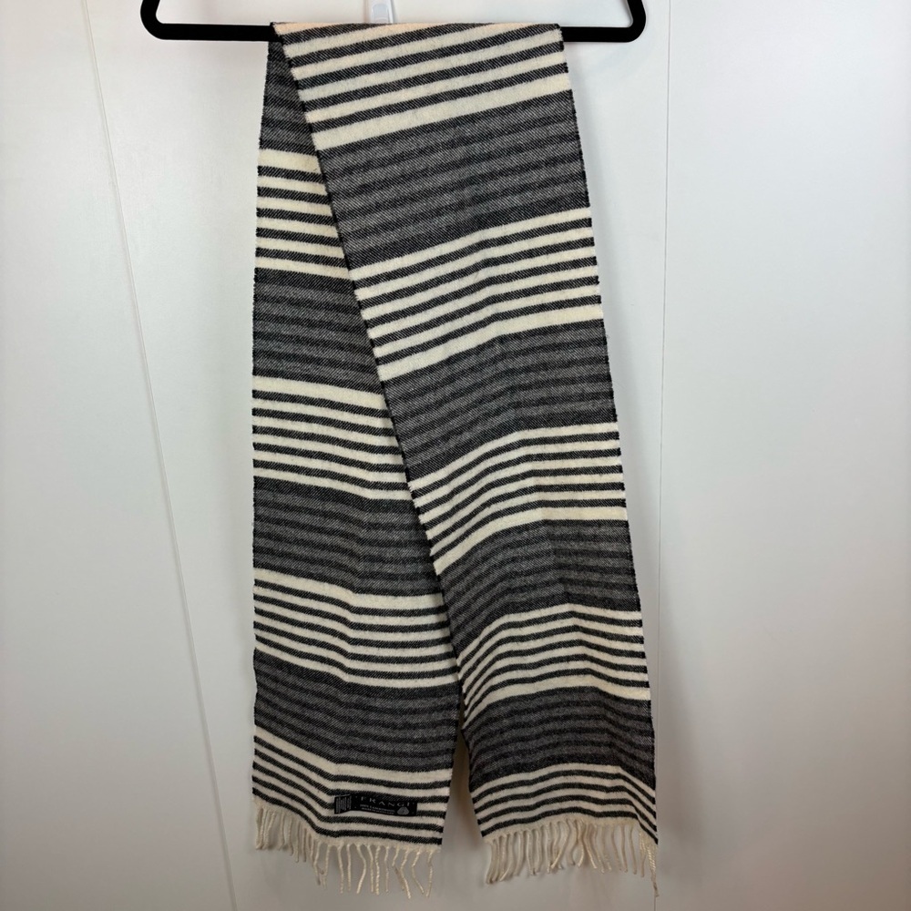 Frangi Pure Lambswool Striped Men's Scarf Grey Black White Made in Scotland